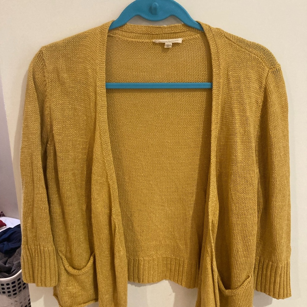 Eileen Fischer petite small mustard yellow cardigan. Italian hemp yarn. - Picture 3 of 9